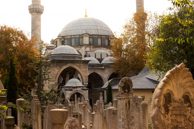 Eyüp Mosque with graves in fore