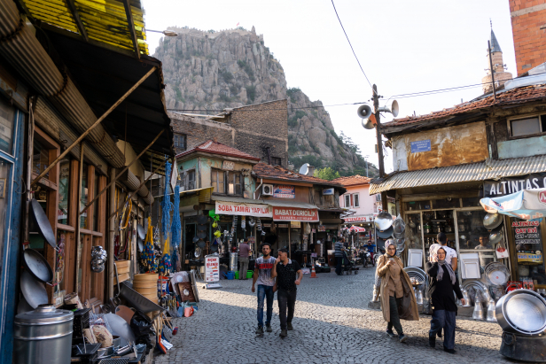 Afyon old city streets with Castle